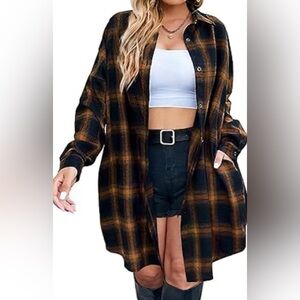 IN'VOLAND Women’s Plus Plaid Flannel Long Sleeve Button Down Top with Pockets